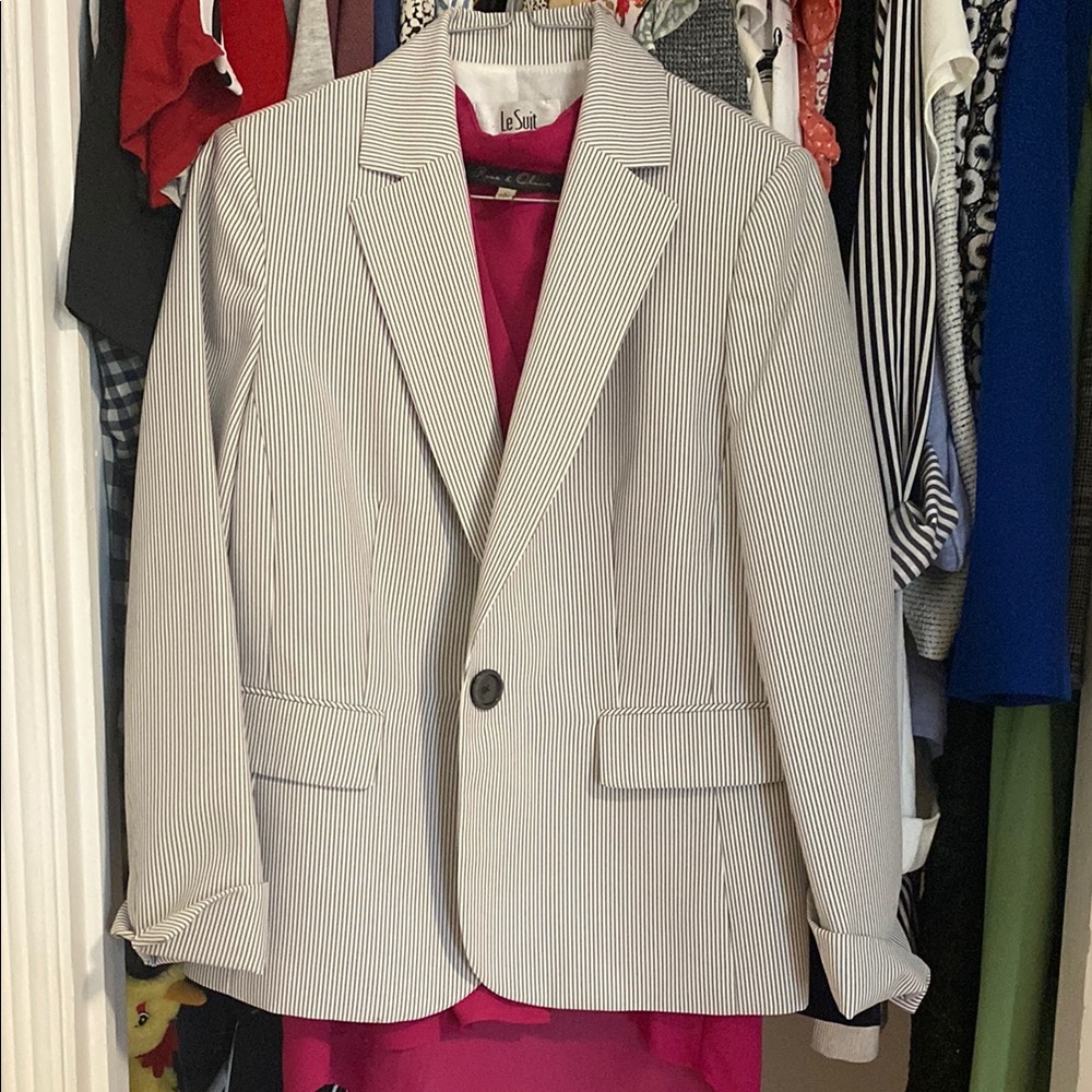 Le Suit Pinstripe Blazer in Black and White